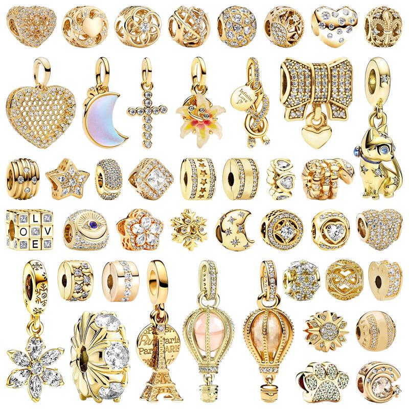 New Diy Women Jewelry Gifts Sparkling Goldair Balloon Pet Cat Snowflake Cross Hearts Bow Charm Beads Fit Original Bracelets