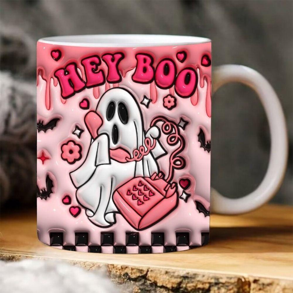 Gift Ceramic Halloween Coffee Mug With Handle Spooky Tea Mug 3D Ghost Mug