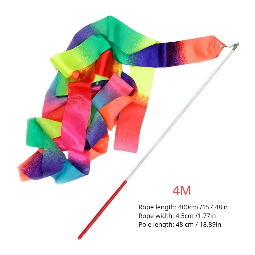 1M/1M Rhythmic Gymnastics Equipment Stick Twirling Dance Ribbons Rainbow Color Sparkling Performance Props for Art Dances