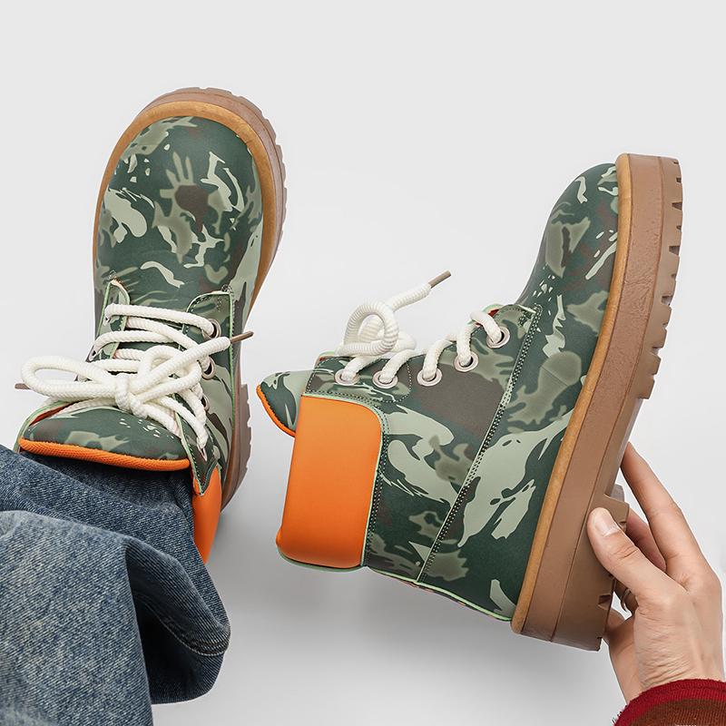 Classic Original Camouflage Boots Men Designer Motorcycle Boots Casual High-top Boots Men Comfortable Leather Platform Shoes Men