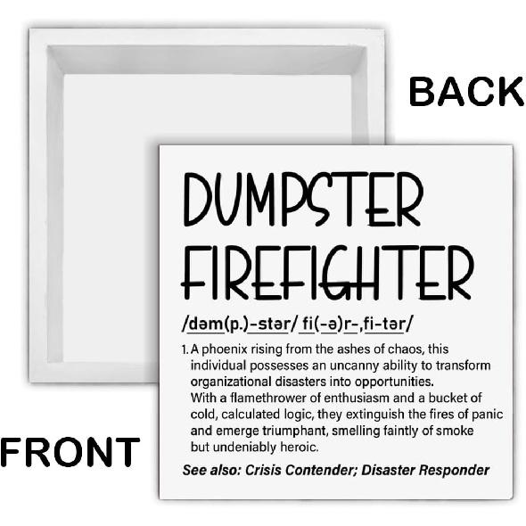 Funny Office Decor Dumpster Firefighter Wood Block Box Sign Office Desk Shelf Decor, Funny Coworker Boss Gifts