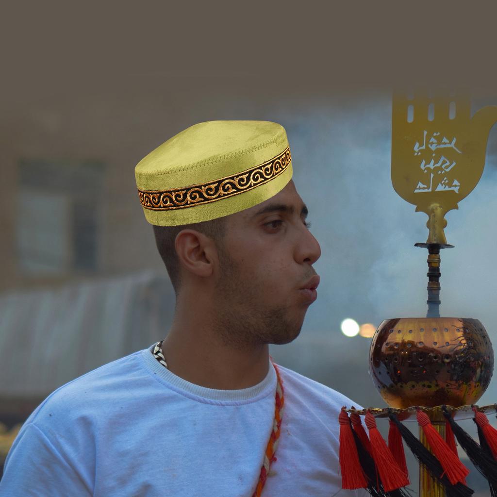 Handmade Muslim Cotton Cap For Dance Performances Traditional Embroidery Design Elegant Blue Green Turquoise Vintage Style Unisex Hat