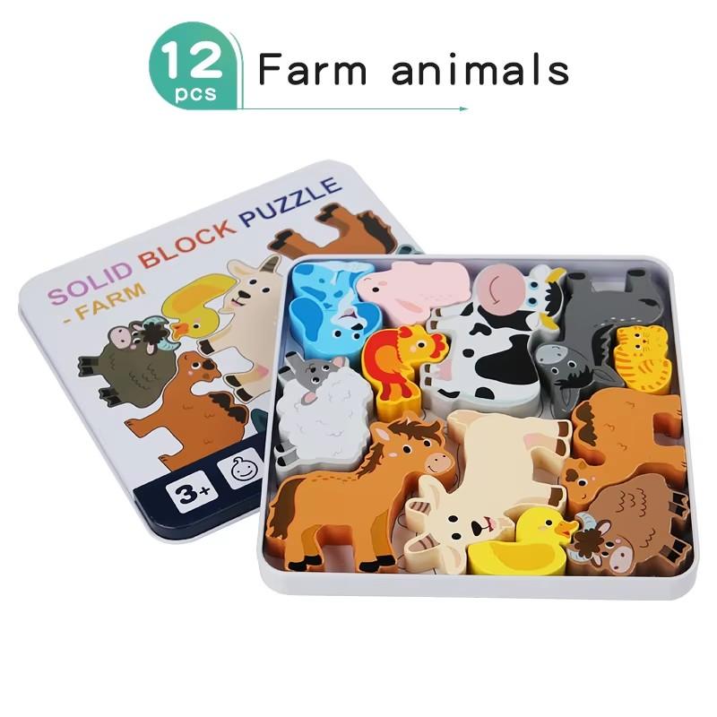 Montessori Wooden Puzzle Toys for Children 3D Vehicle Animal Wood Jigsaw Puzzle Game Baby Learning Educational Toy Kids Gift