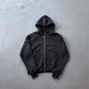 Mens Oversized Hooded Zip-Up Sweatshirt With Graphic Patchwork Design Cotton Fall Streetwear
