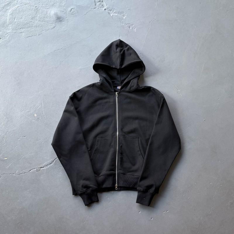 Mens Oversized Hooded Zip-Up Sweatshirt With Graphic Patchwork Design Cotton Fall Streetwear