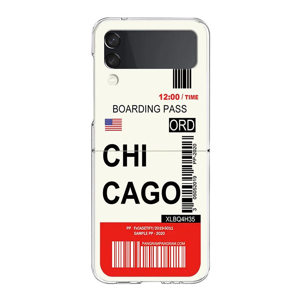 Phone Case For Samsung Galaxy Z Flip 3 4 5 Hard Folding PC World City Travel Ticket New York Label For Samsung Z Flip 6 Cover