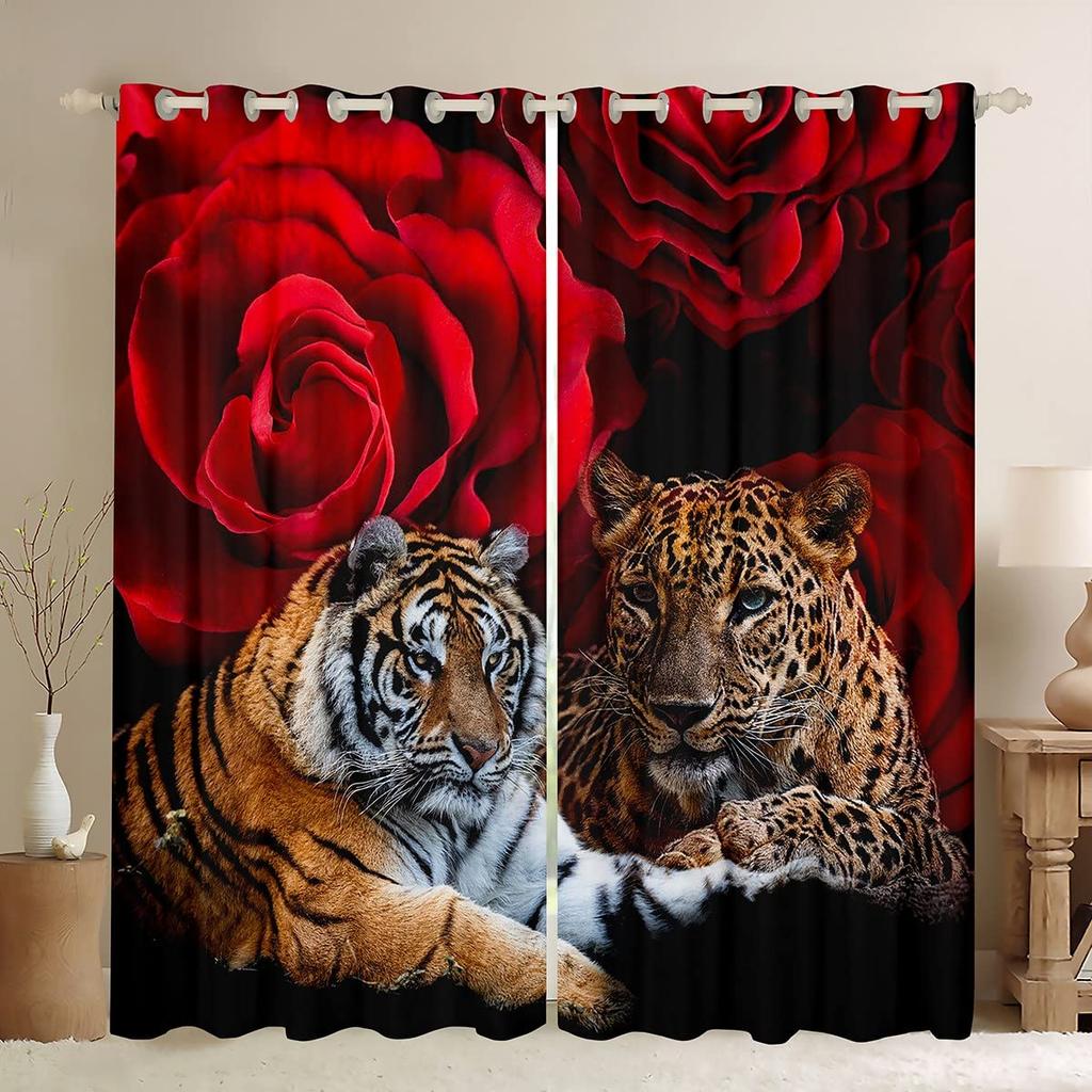 Cute Tiger Blackout Curtains Kawaii Wild Animal Drapes for Children Boys Girls Bedroom Living Room Print Window Dreapes 2 Panels