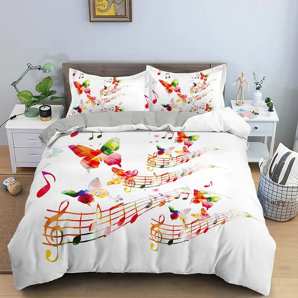 Music Note Print Bedding Set Psychedelic Duvet Cover Set Polyester Quilt Cover EU Double King Size Adult Kids Bed Accessories