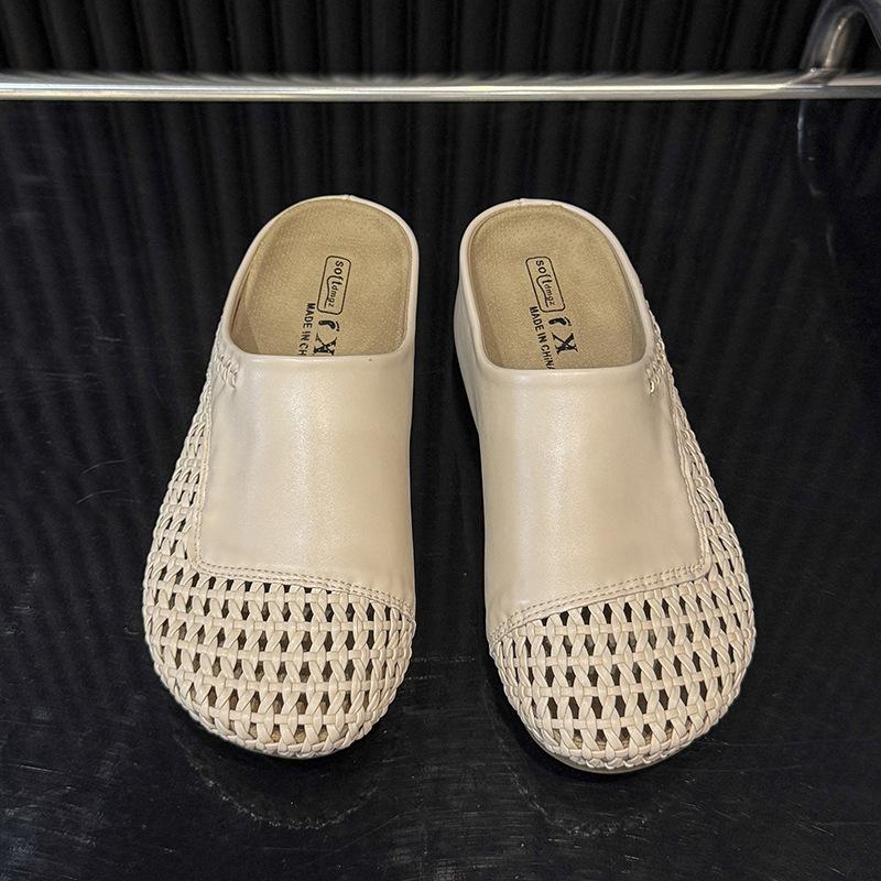 Versatile soft-soled bag head half slippers women's 2025 summer new French high-end single shoes round head hollowed out outside sandals