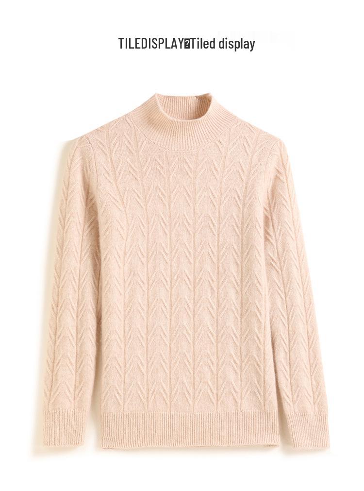 Women's 2025 Double-strand Thick Branch Pattern Half-high Collar Cashmere Wool Knit Sweater