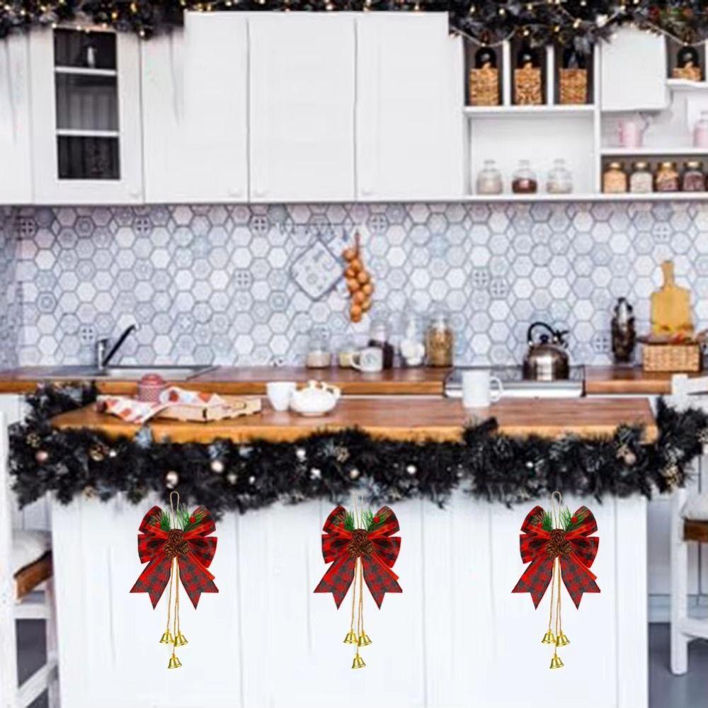 6Pcs/Set Buffalo Plaid Christmas Bows Hanging Ornament  Christmas Tree Decoration
