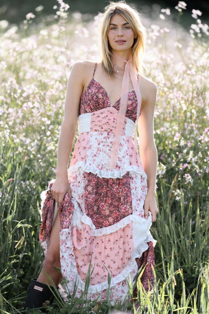 Women'S Sleeveless Suspender Digital Printing Long Dress Splicing Skirt