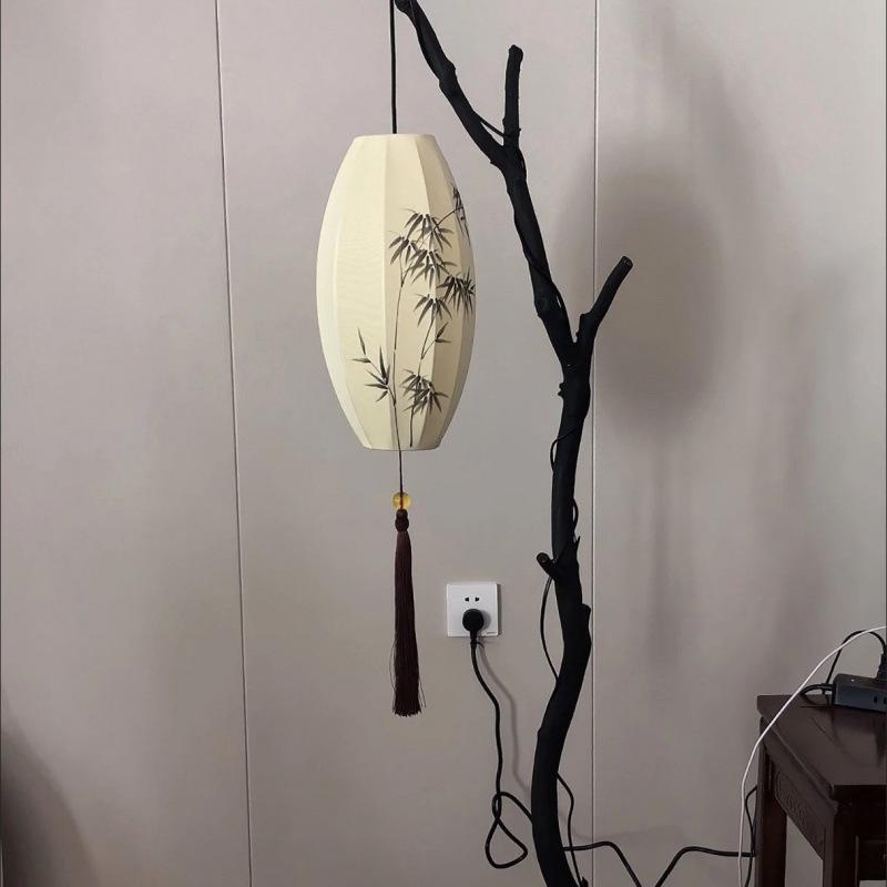Teahouse Study Atmosphere Wabi-sabi Lantern Floor Lamp with Retro Branch Design