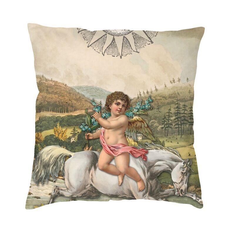 Victorian Angel Print With Vintage Rose Bouquets Shabby Chic Pillow Case xcm Sofa Luxury Cushion Cover Velvet Pillowcase
