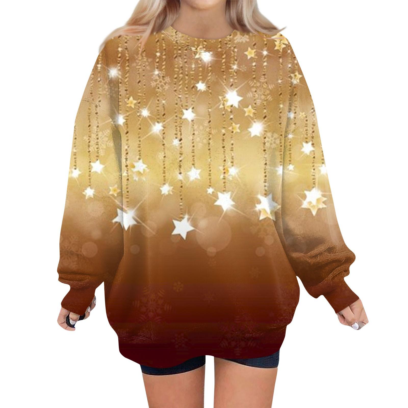 

Женский свитер с круглым вырезом и длинными рукавами с рождественским принтом, худи S жёлтый