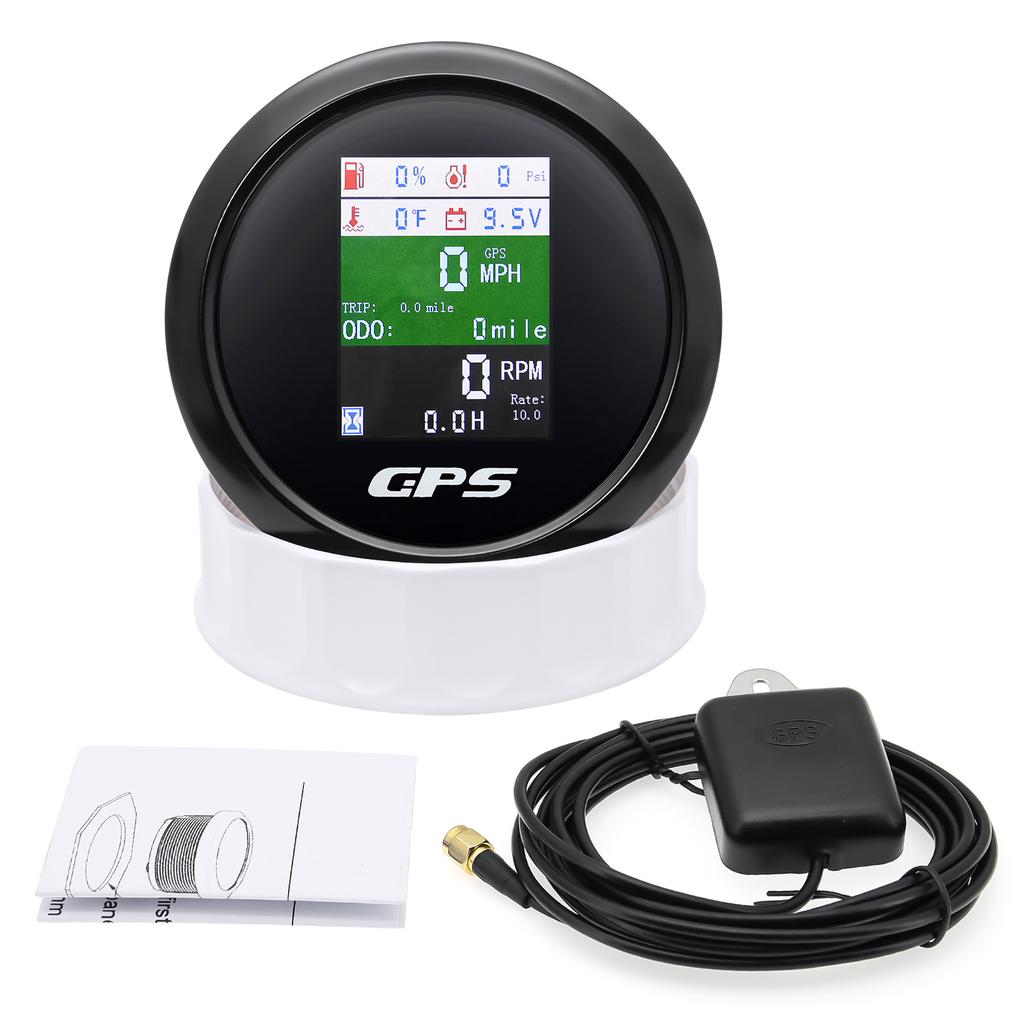 85mm GPS Speedometer Tachometer Water Temp Fuel Level Oil Press Voltmeter Odometer With GPS Antenna For Boat Car Speed Meter