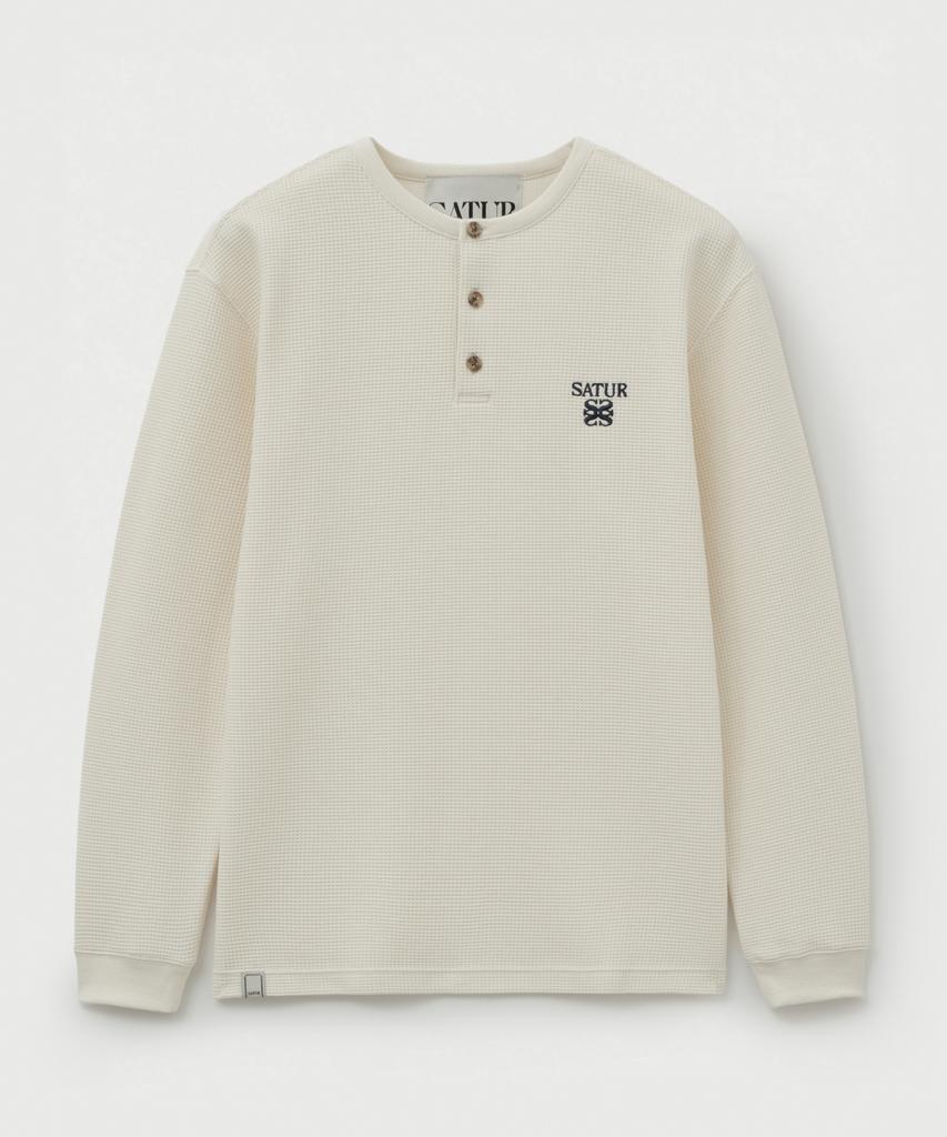 Seteo Waffle Henley Neck T-Shirt Cream