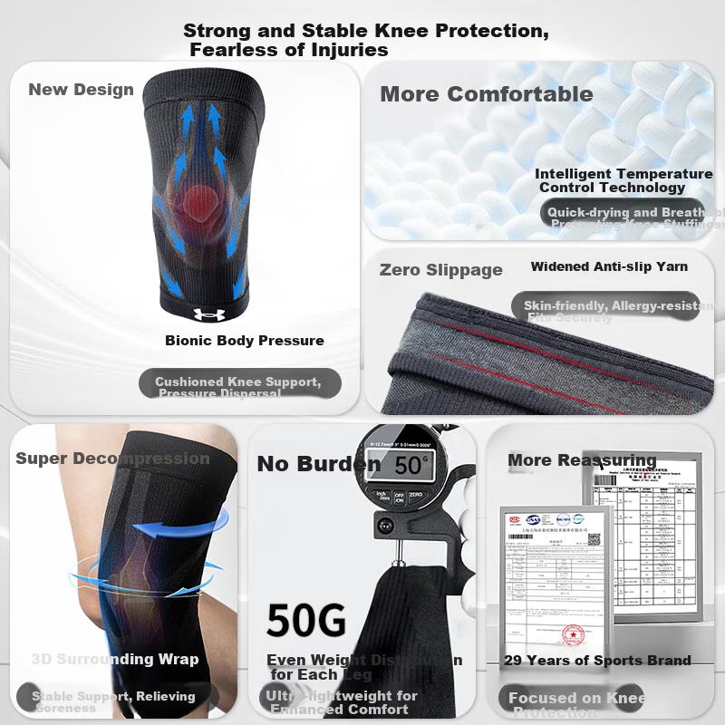 Under Armour Knee Brace for Sports, Basketball, Running, Protection, Warmth, Badminton, Patella Support, Hiking, Cold Legs, Knee Joint Protection Gear