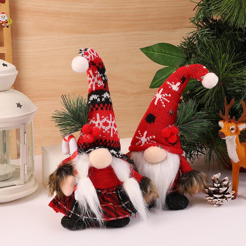 Neu Weihnachtsschmuck Wollknäuel Stricken gebogen Hut Gnome Puppe Ornamente Krücken Amerikanische