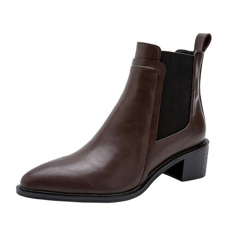 2026 New Women's Chelsea Boots for Autumn/Winter - Pointed Toe Ankle Boots, Leather Mid-Heel Pumps, French Retro Short Boots