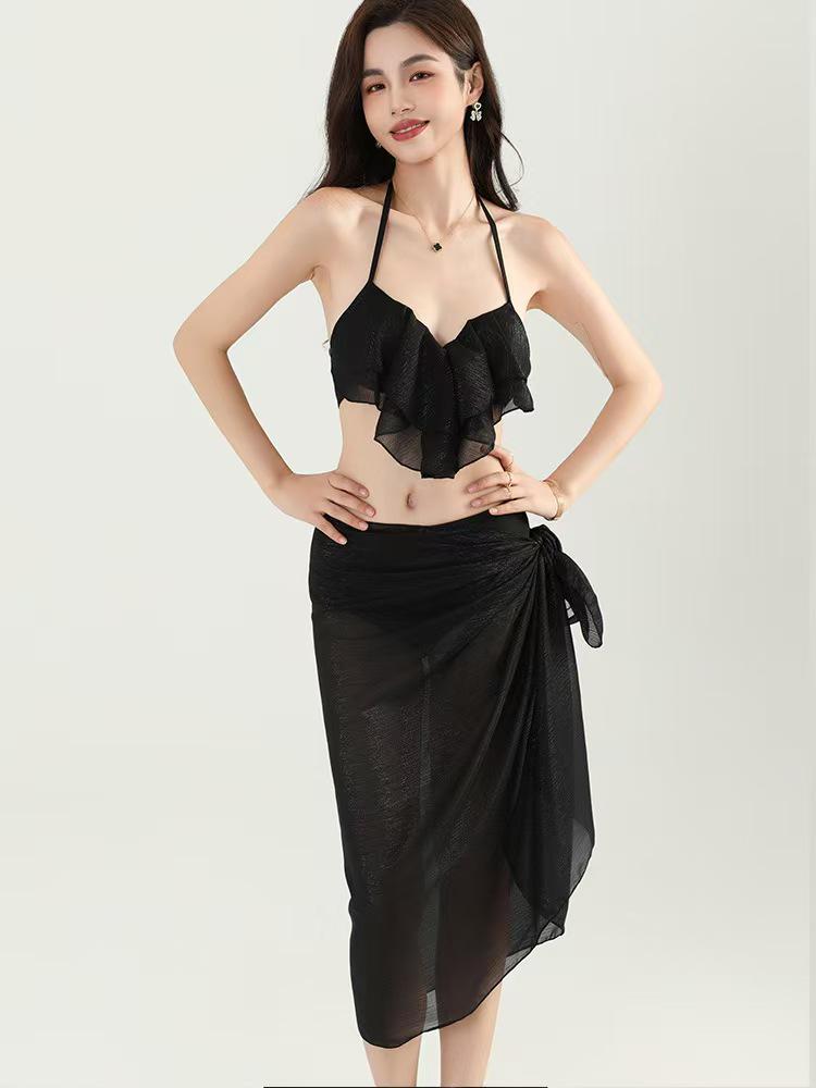 

2025 Женский Сексуальный Кружевной Купальник-Бикини из Трех Частей для Пляжа и Курорта One Size (80-125 kg) чёрный