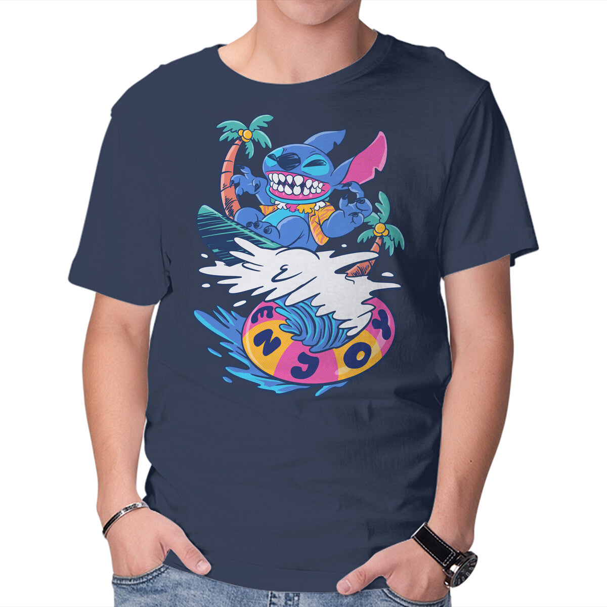 Unisex Crew Neck T-Shirt Enjoy Your Wave Graphic Short Sleeve Casual Tee XXXXL