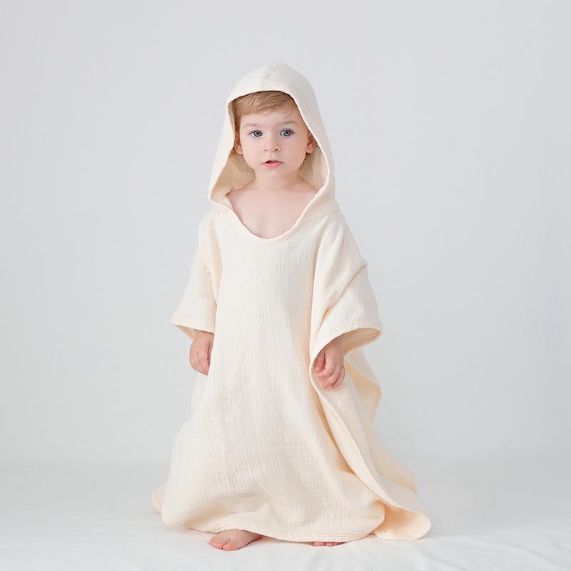 Children's Cotton Gauze Hooded Poncho Bath Towel - Absorbent Wearable Swim Wrap