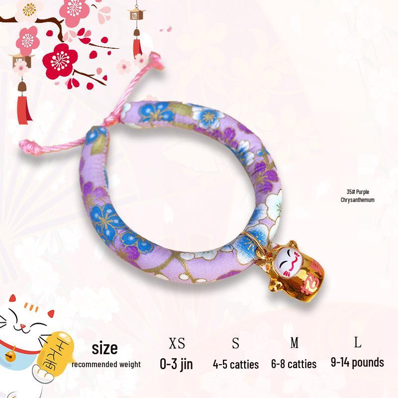 Maneki-Neko Style Pet Collar with Bell - Japanese & Korean Inspired for Cats and Dogs