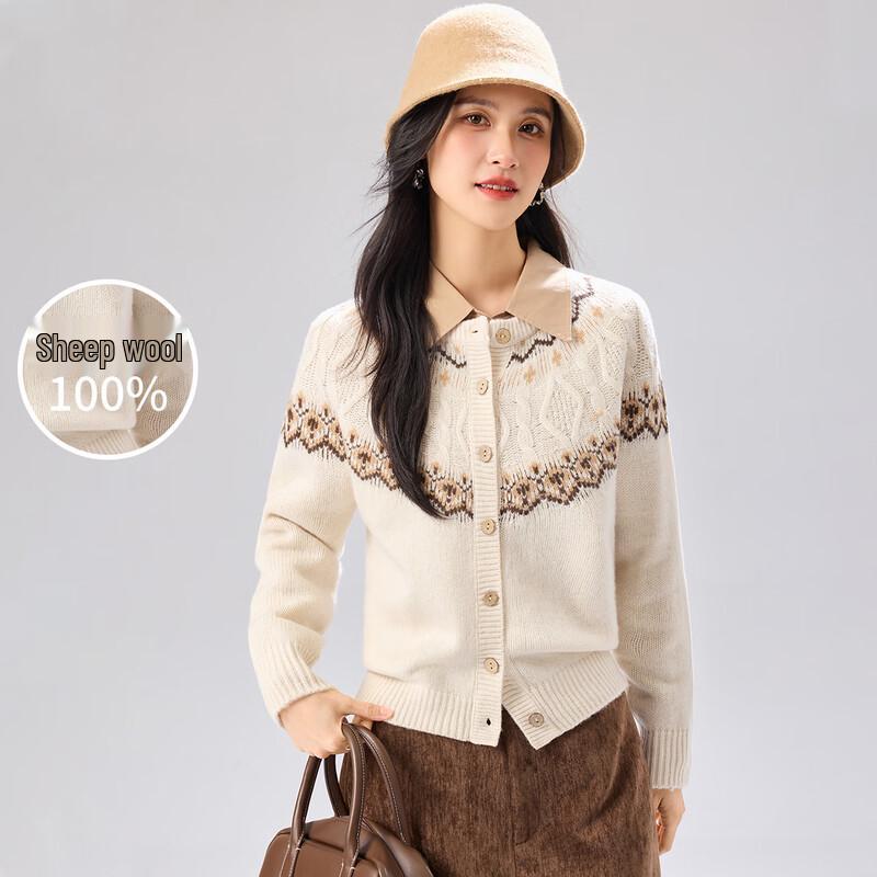 

Женский толстый кардиган на пуговицах из 100% ягнячьей шерсти с узором Fair Isle One Size