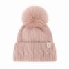 Windproof Knitted Pompom Beanie Twist Knit Thermal Winter Hat Rabbit Fur Beanies Hat  For Women