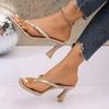 Women's Buckle Strap Thong Heeled Sandals, Square Toe Kitten Heel Mules, Elegant Summer Party Shoes