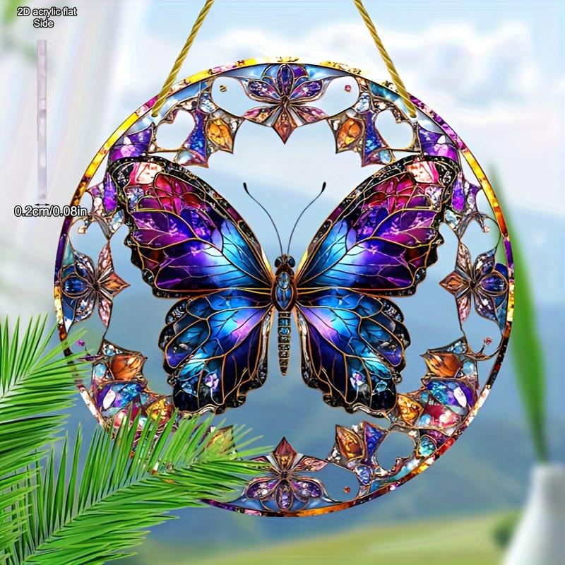 Vibrant Stained Glass Butterfly Garden Suncatcher, Colorful Insect Decor, Butterfly Enthusiast Ornament, Housewarming Present, Nurseries, Vintage Home