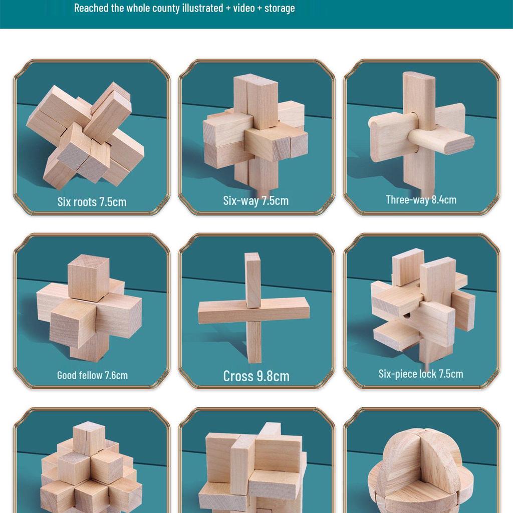 36-Piece Beech Wood Kongming Lock Set: Educational Building Blocks for Kids