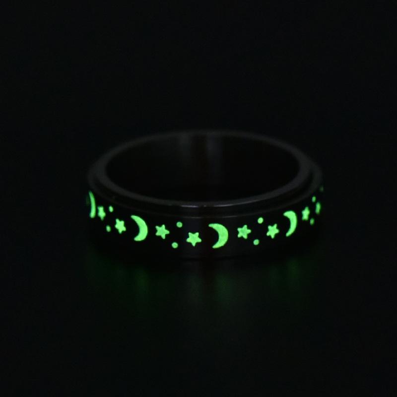SCIONE New Star Moon Luminous Rotatable Ring Stainless Steel Women's Fragrance Ring Jewelry