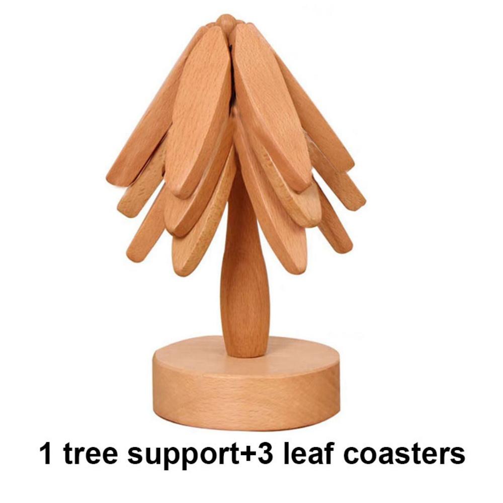 

1pack Tree Shape Wooden Trivet Set 3 Trivets and 1 Stand for Hot Dishes Natural Foldable for Pot Bowl Teapot Hot Pot Hold L