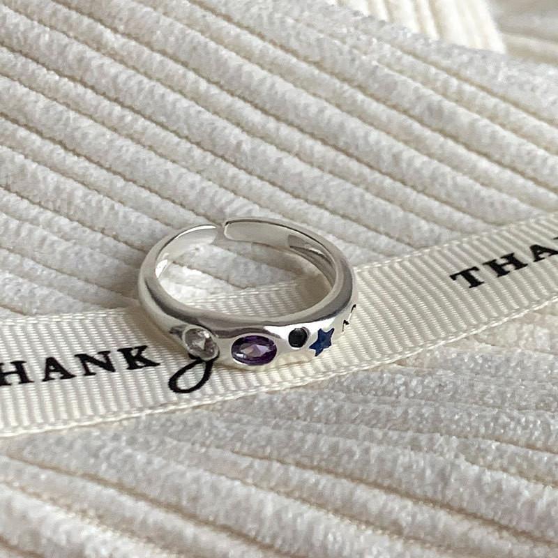 Stylish Geometric Copper Ring With Colorful Heart Zirconia For Women Adjustable Size