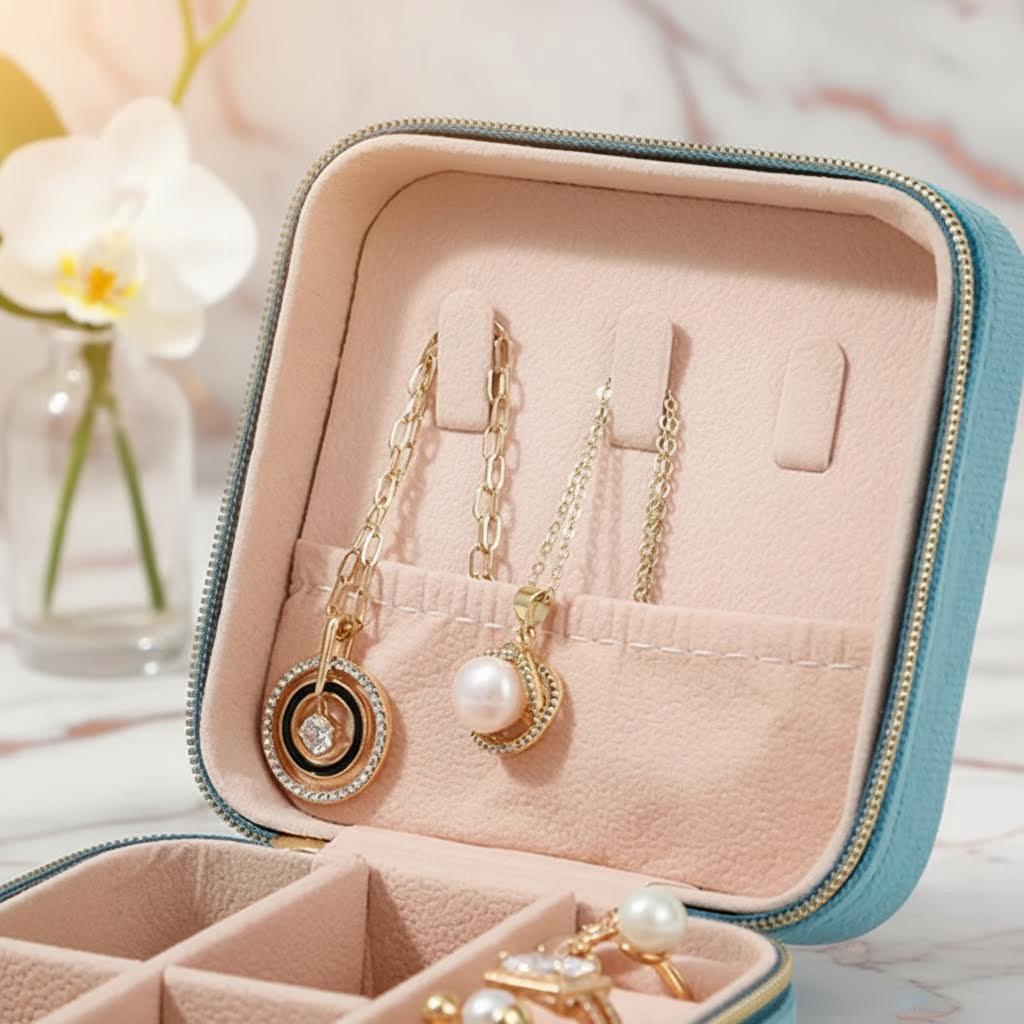 Velvet Jewelry Box For Women Necklace Ring Earrings Organizer Holder Travel Portable Zipper Square Jewelry Storage Case