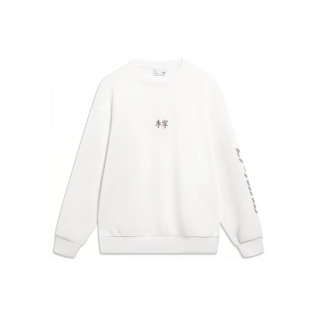 Li-Ning Sports Fashion Series Logo Embroidered Crew Neck Sweatshirt Unisex Tops Milk-White AWDT605-4