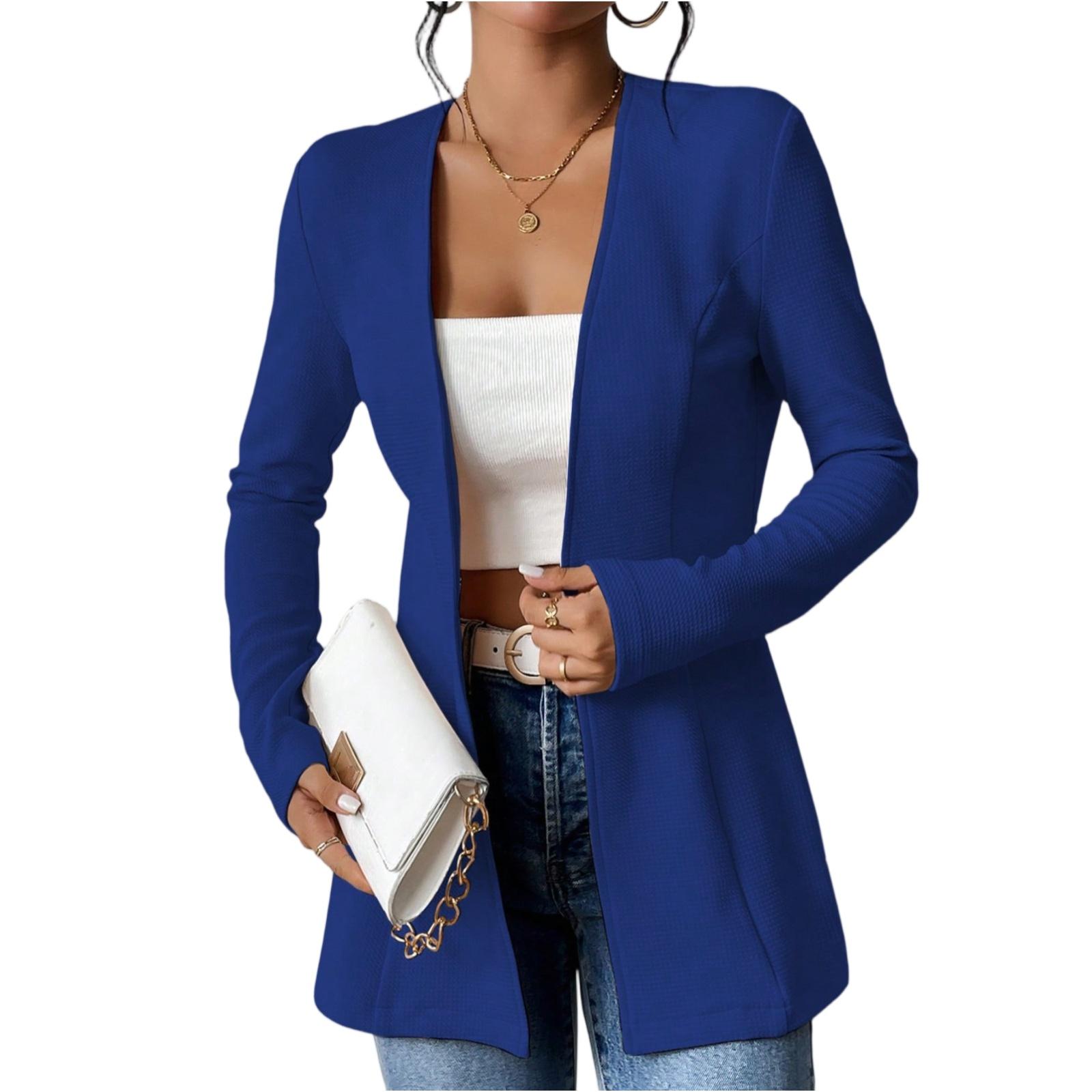 

Женский модный повседневный пиджак с V-образным вырезом на одной пуговице однотонный с длинным рукавом L синий