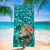 Leopard Hibiscus Beach Towel - Super Absorbent Quick Dry Microfiber With Blue Water Pattern, Soft Sand Free Blanket For Picnic
