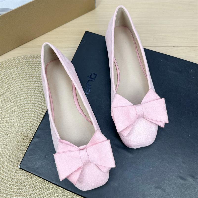 Fashion Flat Shoes for Women 2025 Spring and Autumn New Shallow Bow Square Toe Work Shoes Flat Large Size Women's Shoes Loafers