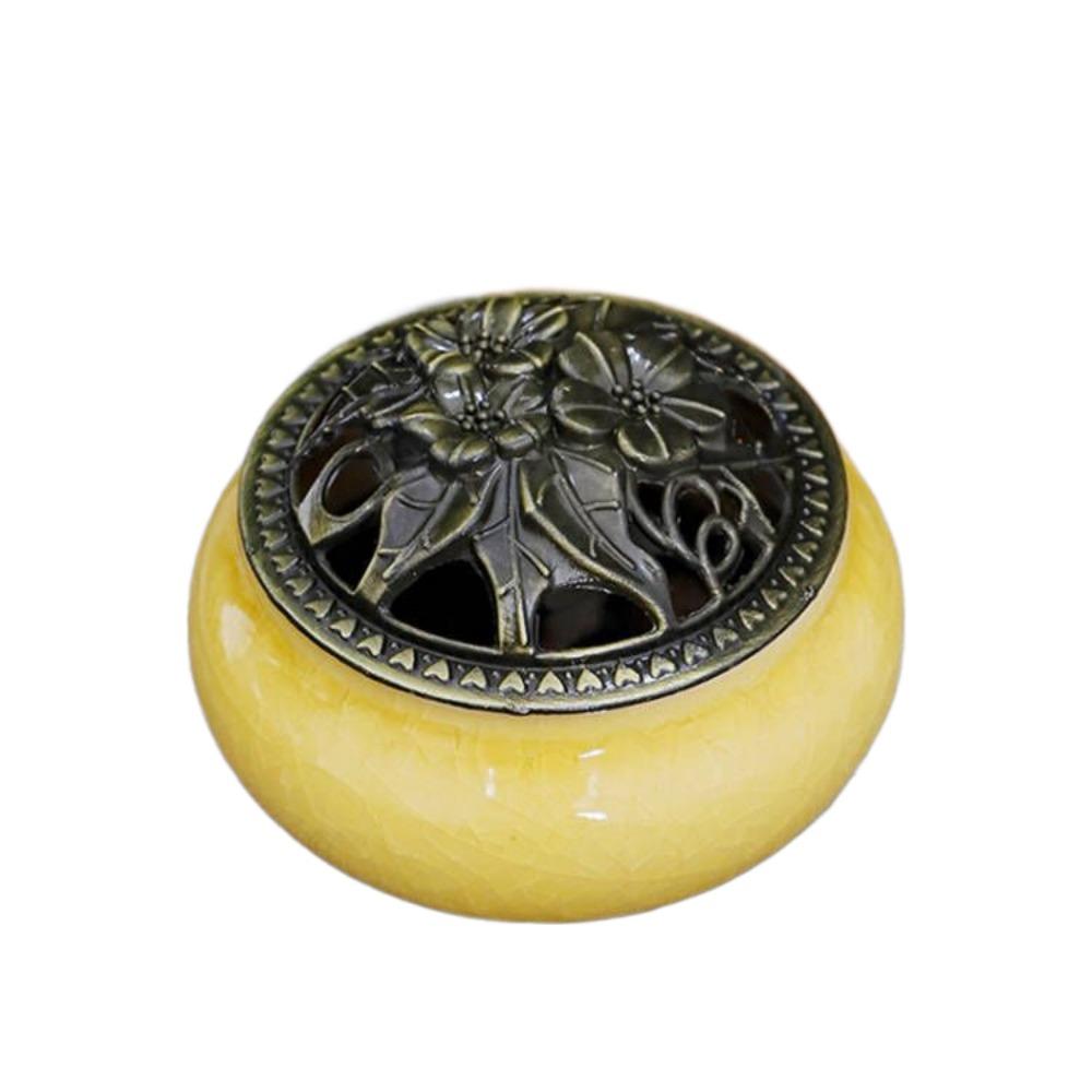 New Ceramic Incense Burner Copper Cover Ice Crack Incense Plate Antique Alloy Sandalwood Stove Home Decoration