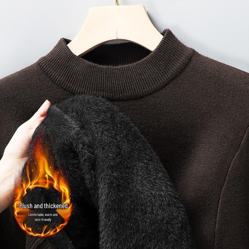 Men s High-Quality Thick Velvet Knit Sweater - Autumn/Winter Warm Mid-High Neck Base Layer Triple XL (3XL)
