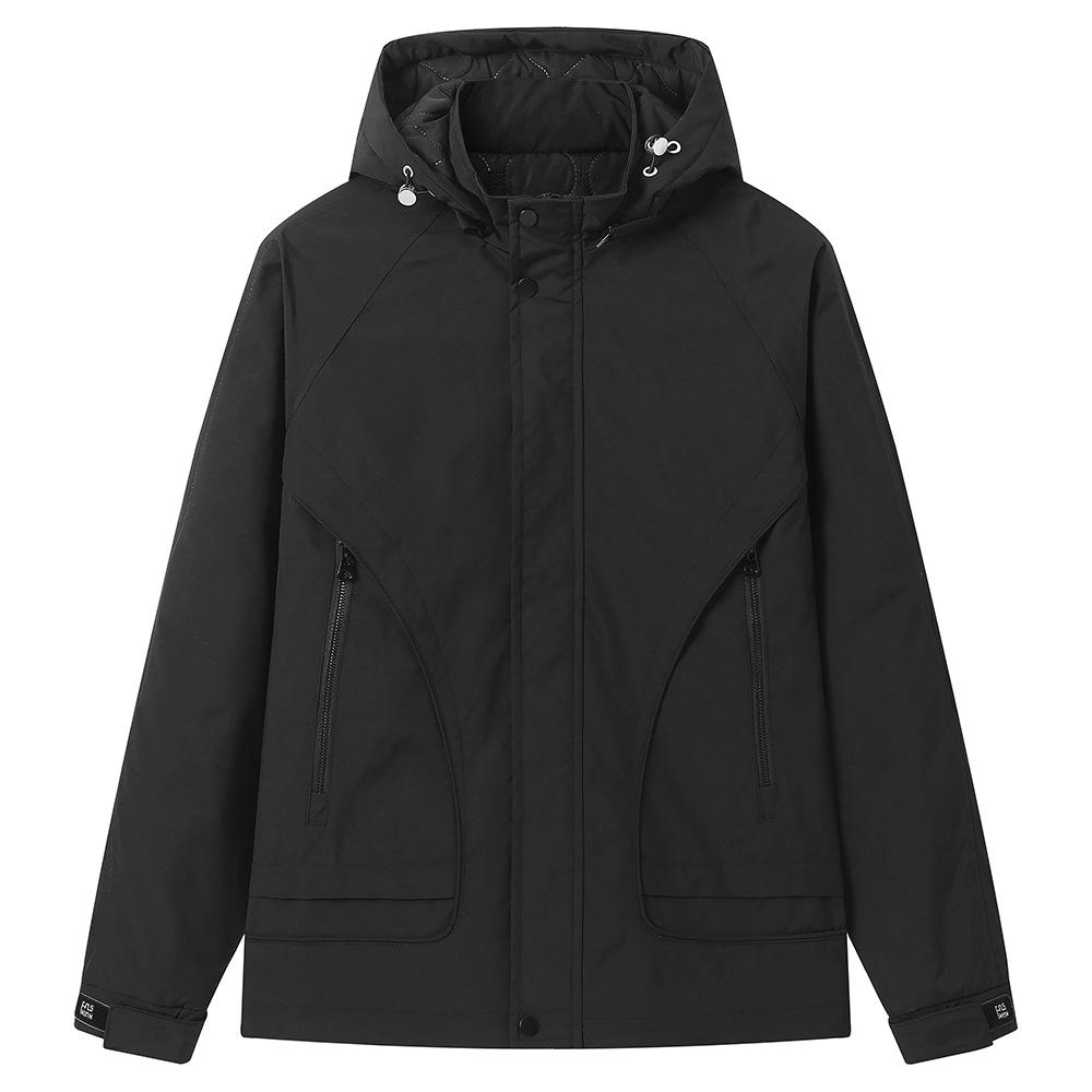 Men's Spring and Autumn Jacket Solid Color Cotton Hooded Windbreaker Outdoor Sports Jacket Men's Jacket