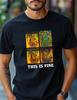 Divertente Maglietta Meme "Va Tutto Bene, Va Tutto Bene" - Maglietta Grafica con Cane in Fiamme - Stili Artistici Vintage, Pixel Art & Astratti - Maglietta Umoristica Unisex