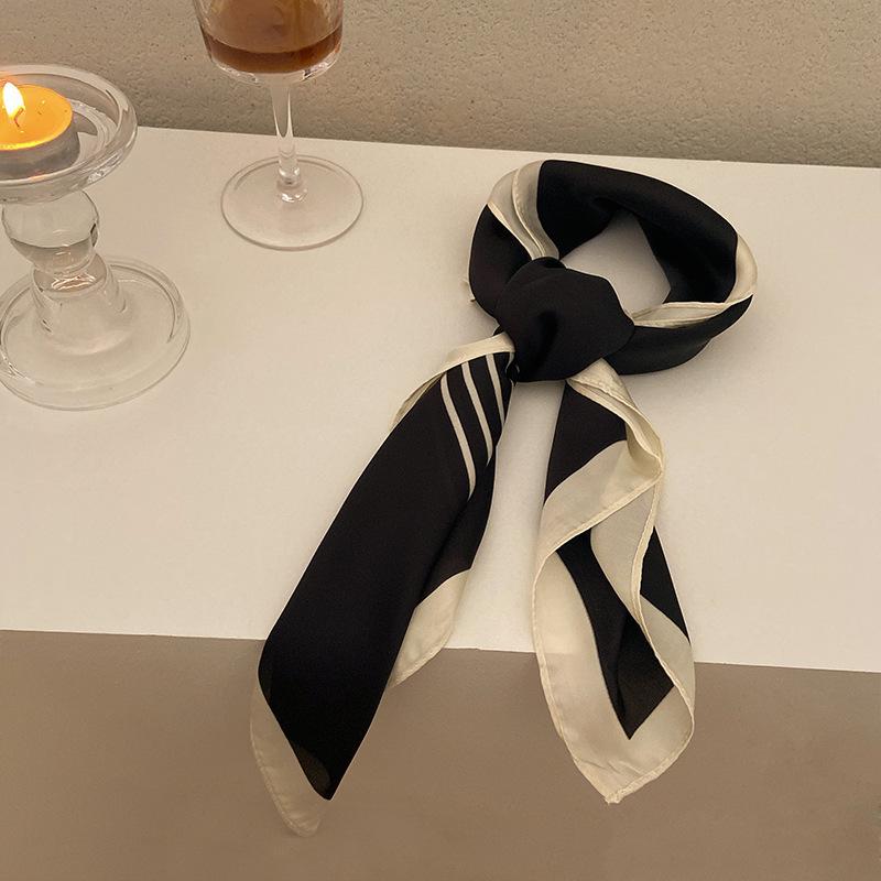 Spring and summer Internet celebrity small silk scarf headband women tied hair advanced sense French retro streamer tied ponytail go out versatile 70-70