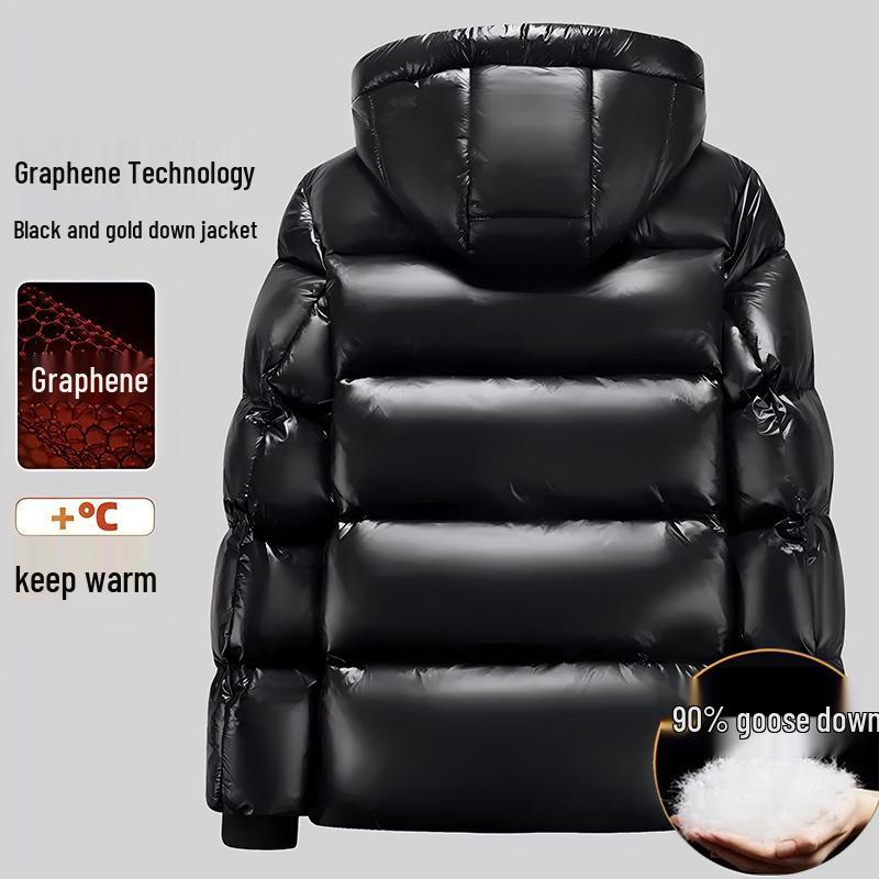 Men's Black Gold Short Down Jacket 2026: New Trendy Style, Unisex Thickened Goose Down Coat for Warmth.