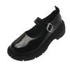 Black Patent Leather Platform Mary Jane Shoes Women's Chunky Heel Round Toe Buckle Strap Casual Shoes