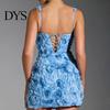 Abendkleid Damen Abend 3D Rose Karree-Ausschnitt Ärmellos Schlanke Passform Trägerdesign Rückenfrei Uni Leicht Cocktailparty Mini Dreidimensional