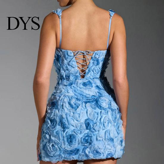 Abendkleid Damen Abend 3D Rose Karree-Ausschnitt Ärmellos Schlanke Passform Trägerdesign Rückenfrei Uni Leicht Cocktailparty Mini Dreidimensional